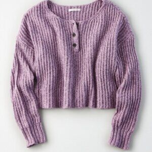 Purple cropped henley sweater